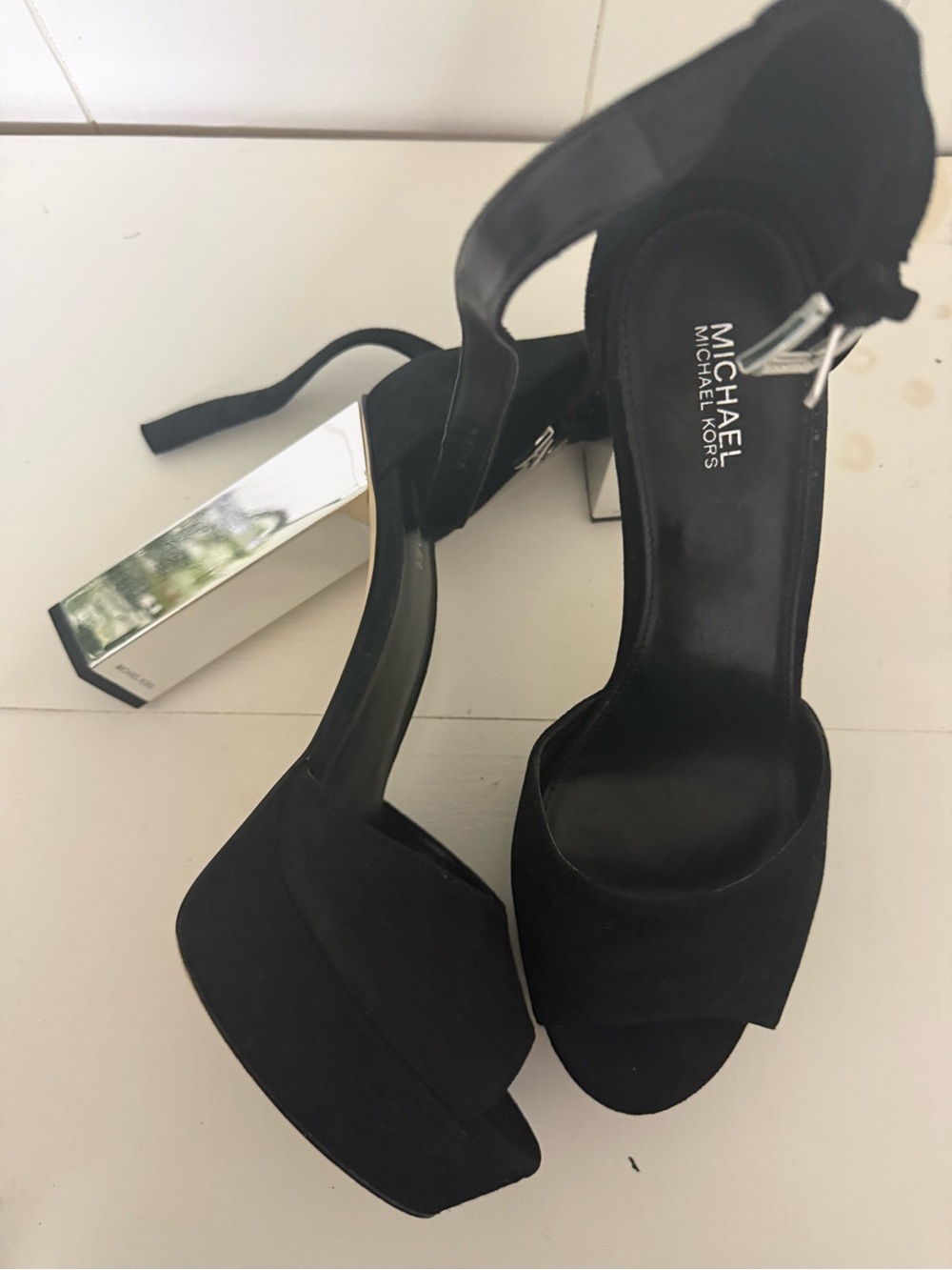 Michael Kora Black rhinestone Platform Ankle-Strap Peep-Toe Heel by - Picture 3 of 6